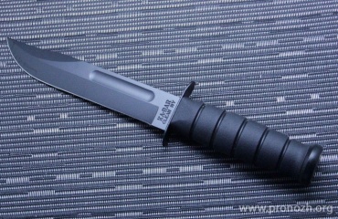   KA-BAR  Bowie Full-Size, Black Blade, 1095 Carbon Steel, Black Kraton Handle, Leather Sheath