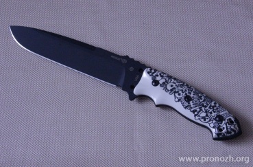   Hogue EX-F01 7" Drop Point, Black Blade, Custom Skulls and Bones Handle