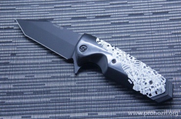   Hogue EX-02 3.75" Tanto Flipper, Black Blade, Custom Skulls and Bones Handle