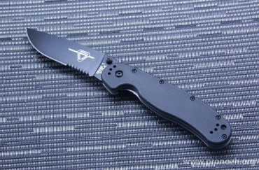   Ontario RAT-1 Model, Aus-8 Steel, Black Coated  Blade, Partial Serration Edge, Black GRN Handle