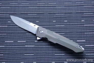   Spartan Blades "Kranos" Flipper, Contoured Bronze Anodized Titanium Handle with Green G-10 Inlays, Stonewashed  Blade