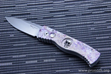    Pro-Tech TR-2 Pink Marble, Satin Finish Blade, Bruce Shaw Skull Inlay