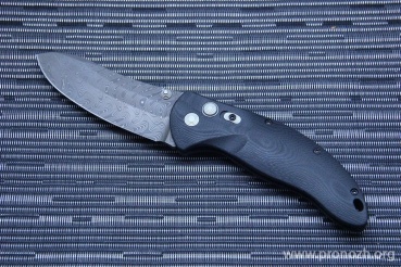   Hogue EX-04 4" Upswept Manual, Chad Nichols Damascus  Blade, Black G-Mascus G10 Handle