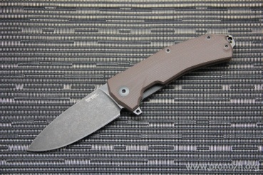 C  Lion Steel KUR IKBS Flipper, BlackWash Finish Blade, Brown G-10 Handle