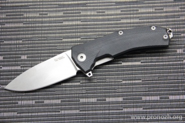 C  Lion Steel KUR IKBS Flipper, Stonewash Blade, Black G-10 Handle