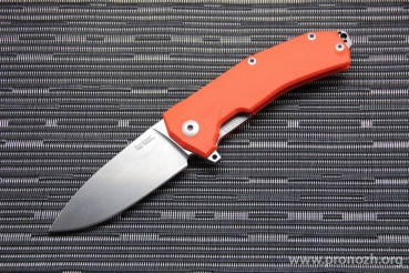 C  Lion Steel KUR IKBS Flipper, Stonewash Blade, Orange G-10 Handle