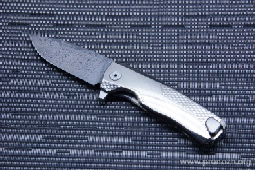 C  Lion Steel ROK, Chad Nichols Damascus with Scrambled Pattern Blade, Gold Solid Titanium Handle