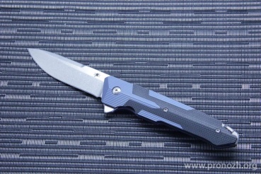   Spartan Blades "Kranos" Flipper, Contoured Blue Anodized Titanium Handle with Black G-10 Inlays, Stonewashed  Blade