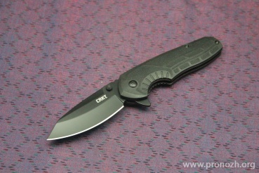   CRKT Copacetic Flipper, Black Oxide Finish Clip Point Blade, Black GRN Handles