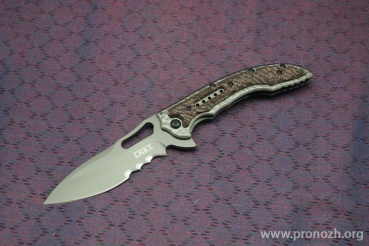   CRKT Fossil IKBS Flipper, Titanium Nitride Coated Combo Blade, Steel Handle with G10 Inlays