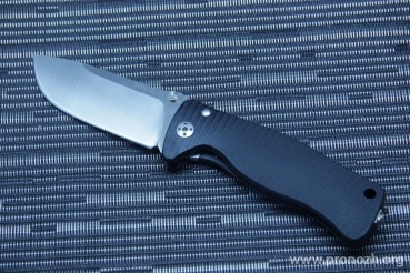 C  Lion Steel SR-2 Mini, Satin Finish Blade, Black Anodized Aluminum Handle