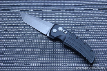    Hogue EX-01 3.5" Tanto Auto, Stone-Tumbled  Blade, Black Aluminum Handle