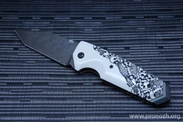   Hogue EX-02 3.75" Tanto, Chad Nichols Damascus Blade, Custom Skulls and Bones Handle