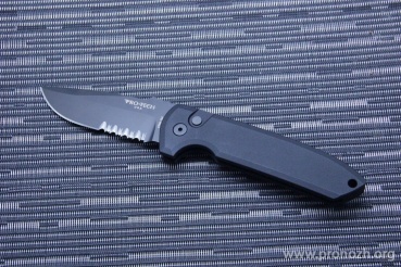 Складной автоматический нож Pro-Tech Rockeye, DLC Coating Blade, Combo Edge, Smooth Black Aluminum Handle