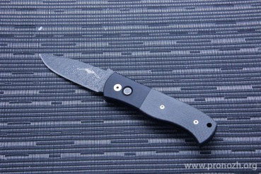    Pro-Tech Emerson CQC-7 Spear-Point,  Plain Edge, Chad Nichols Damascus Blade, Black Aluminum / Carbon fiber Handle