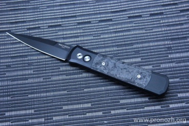 Складной автоматический нож Pro-Tech Godfather, DLC-Coated Blade, Black Aluminum Handle with Marbled Carbon Fiber Inlays