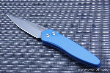    Pro-Tech Newport, Stonewashed Blade, Crucible CPM S35VN Steel, Blue Aluminum Handle