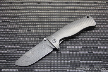 C  Lion Steel SR-1, Chad Nichols Damascus StarFire Blade, Gray Anodized Titanium Handle