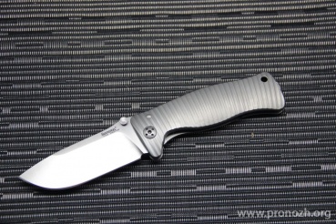 C  Lion Steel SR-1, Satin Finish Blade, Gray  Anodized Titanium Handle