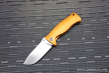 C  Lion Steel SR-1, Satin Finish Blade, Orange Anodized Aluminum Handle