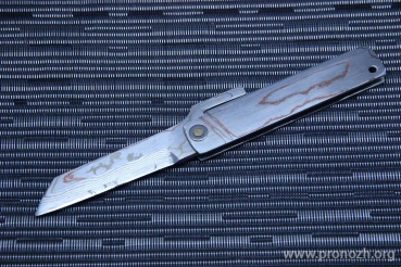   Maruyoshi Higonokami by Saji Takeshi, AoGami Blue Paper Core Forged with Rainbow Damascus