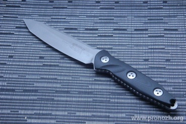   Microtech Socom Alpha Tanto Fixed, Stonewash Elmax Blade, Black G-10 Handles, Carbon Pattern Kydex Sheath