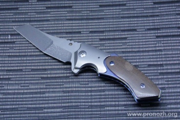    Allen Elishewitz  Custom  Black Dolphin, 2-Tone Satin / Black Snow - Finish Blade, Green Canvas Micarta / Titanium Handle