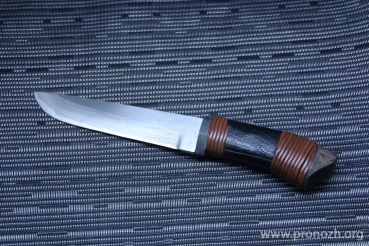    Maruyoshi Hunter, Hand Crafted by Saji Takeshi, Shirogami Core Forged with Nickel Damascus, Snake skin wrapped with Dark Brown Fuji-Maki (Wisteria Vine)