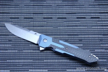   Spartan Blades "Kranos" Flipper, Contoured Blue Anodized Titanium Handle with Carbon Fiber Inlays, Stonewashed  Blade