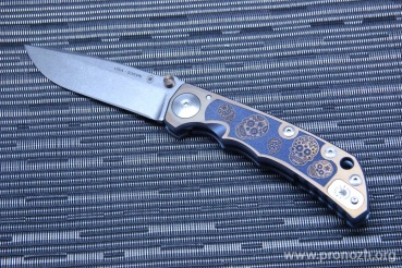   Spartan Blades, Harsey Folder, Stonewashed  Blade, Sugar Skull Engraved Violet & Bronze Titanium Handles