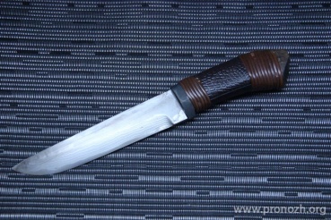   Maruyoshi Hand Crafted by Saji Takeshi, Shirogami Core Forged with Nickel Damascus, Crocodile Skin wrapped with Dark Brown Fuji-Maki (Wisteria Vine)