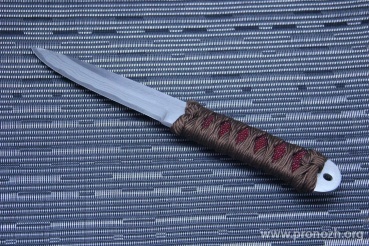   Maruyoshi Hand Crafted by Saji Takeshi, Shirogami Core Forged with Nickel Damascus, Red Stingray Skin wrapped with Brown Tsuka-Maki