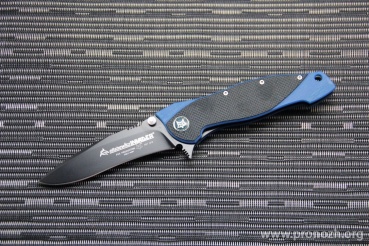   Fox "Invader" Flipper, Teflon Coated Drop Point Blade, Blue G-10 Handle with Black G-10 Inlays