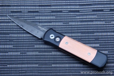    Pro-Tech Godson, Chad Nichols Damascus BlackEye Pattern, Solid Black Aluminum Handle with Copper Inlays