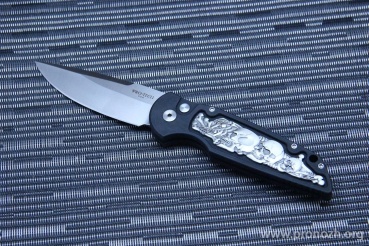    Pro-Tech TR-3 Bruce Shaw Designed "coin struck" Skull & Bones Inlay, Satin Finish Blade