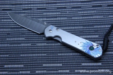   Chris Reeve Large Sebenza 21 Unique Graphic, Ladder Damascus Steel, Agate Cabochon