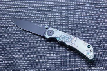 Складной нож Spartan Blades, Harsey Folder, Black DLC-coating  Blade, Compass Engraved Blue & Purple Titanium Handles