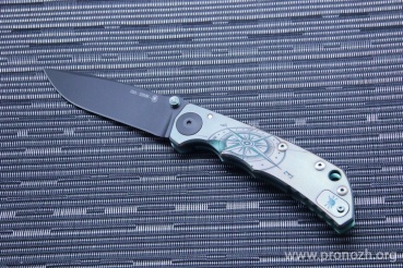   Spartan Blades, Harsey Folder, Black DLC-coating  Blade, Compass Engraved Blue & Purple Titanium Handles