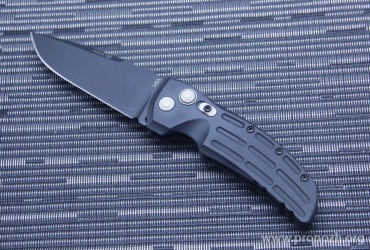    Hogue EX-01 3.5" Drop Point  Auto, Black Blade, Black Aluminum Handle