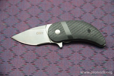   CRKT Snicker Flipper, Stonewashed Blade, Black GRN Handles with Carbon Fiber Texture