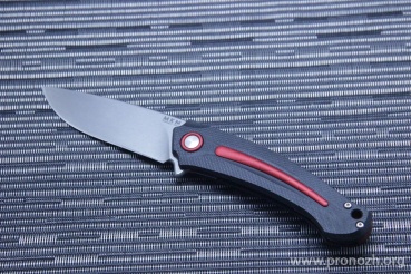   MKM Knives  Arvenis, Stonewashed Blade, Black G-10 Handle with Red  Aluminium  Inlay